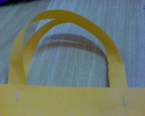 This is how it looks when both sides of the handles are stapled onto the handbag closure flaps.