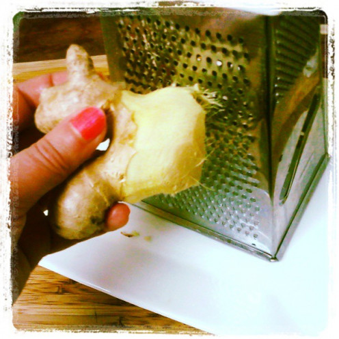 Peel and grate 1 teaspoon of Fresh Ginger Root to add to the Saucepan. After Ginger is mixed well, then add Sugar/Cornstarch/Salt mix. 