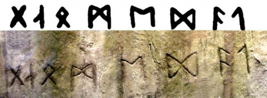 A picture of the Heavener Runestone taken by a friend of mine. Above the image are the runes handwritten above each rune carved in the runestone for better clarity.