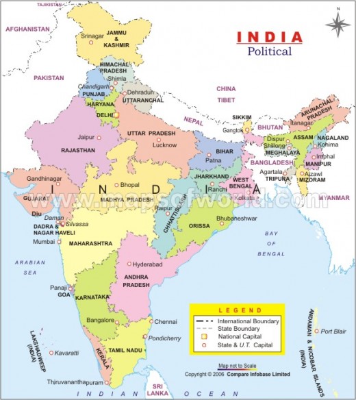 India - Location, Area And Boundaries And Administrative Divisions Of 