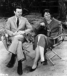 Harper Lee on the set with producer Alan J. Pakula of the filming of her novel.