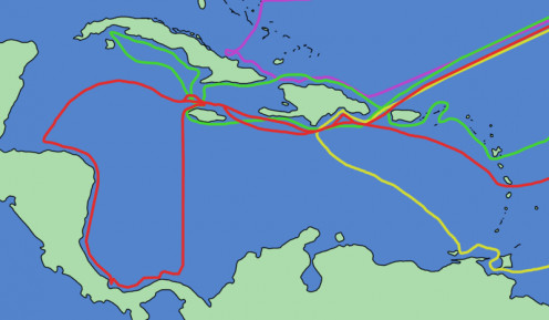 Purple - 1st, green - 2nd, yellow - 3rd, red - 4th