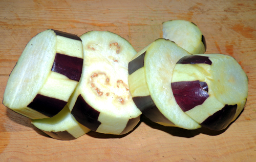 Cut eggplant into about 1" patties