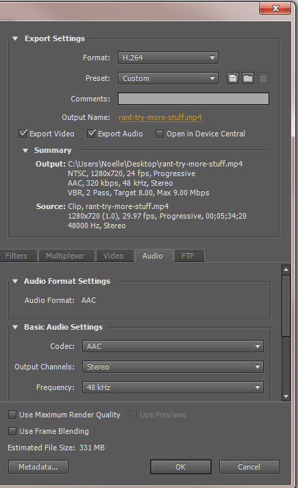 Exporting for YouTube from Media Encoder