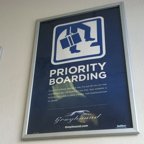 Signage about some of the rules on Greyhound.