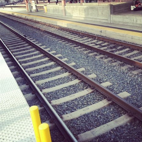 Union Station (Los Angeles, CA) waiting for the Gold Line to approach.