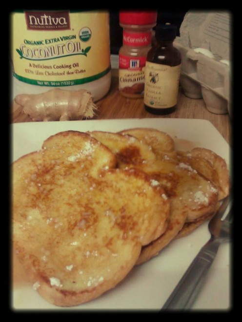 The best Ginger French Toast ever. Using Fresh Ginger Root and Organic Coconut Oil, this breakfast is delicious and nutritious.
