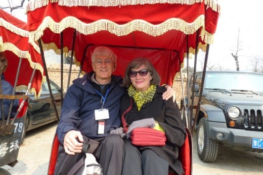 3 b) Us in a rick-sha, about to take a ride into a large Hutong area to see old Chinese homes and neighbourhoods