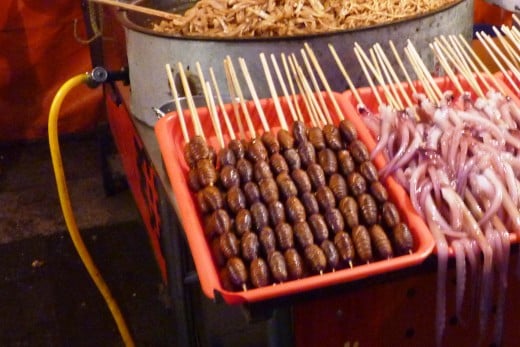 7 b) Silk Worm Larvae for sale at The Wangfujing Night Food Market