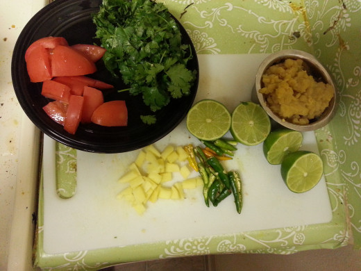 Tomato, Cilantro, Ginger, Chilies, Lemon, Boiled Lentils