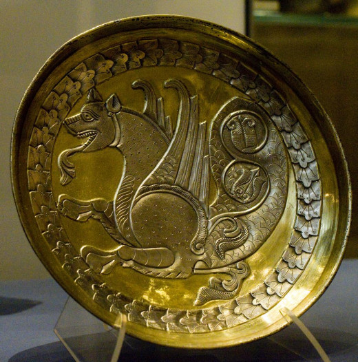 Beautiful plate showing a simurgh. This item is now part of the Persian Empire collection of the British Museum.
