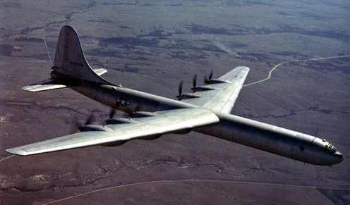 Rare color photo of the XB-36 in flight