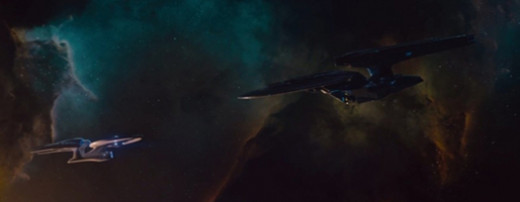 The U.S.S. Enterprise and U.S.S. Vengeance meet in space.