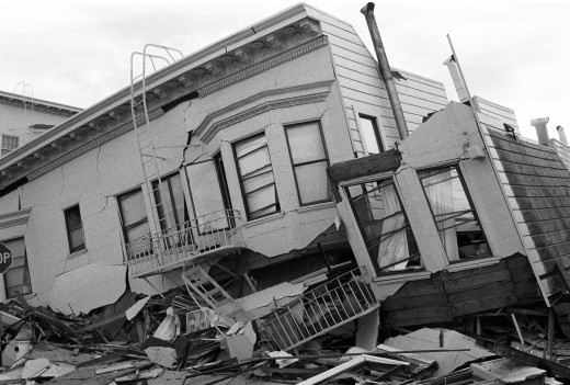 Despite the severe earthquake that caused ground subsidence, the wooden house remained more or less in one piece. Furniture inside would have presented a hazard.