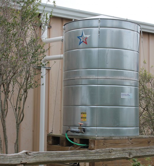 This rainwater storage tank is located at the Ft Bend County Texas Extension Office and is used to water the demonstration garden.