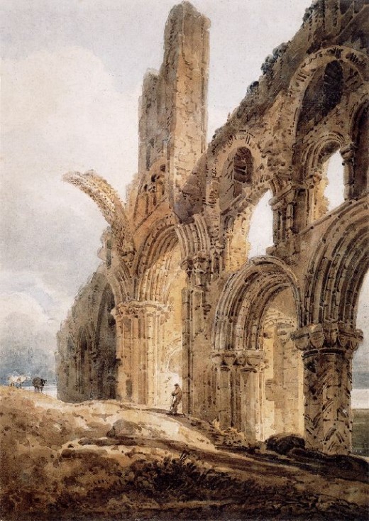 Lindisfarne, Thomas Girtin (1798) - An English church destroyed by Vikings.  The attack on Lindisfarne is recognized as the Vikings' first invasion.