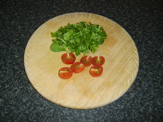 Roughly chopped watercress and halved cherry tomatoes