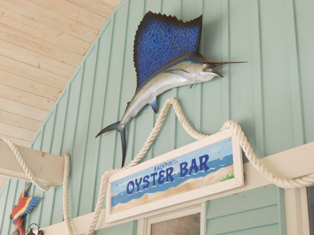The decorated front porch at the BACK Porch Oyster Bar!