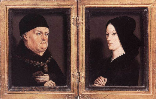 Medieval sample featuring a painting of husband & wife