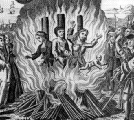 Condemned "witches" burning. Unknown artist, circa 1800s.