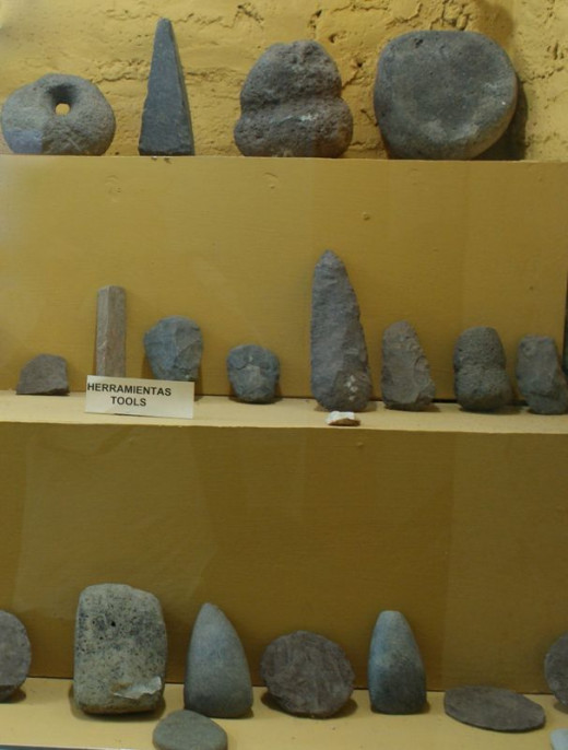 Orosi period tools in a private museum near Moyogalpa.  The collection here includes many ceramic pieces including unusual urns for the remains of the island natives.