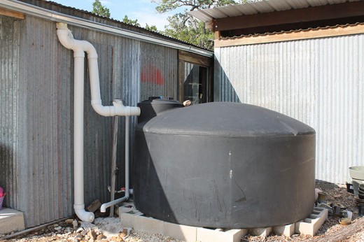 The rainwater collection tanks provides water to a conservation minded pottery shop.