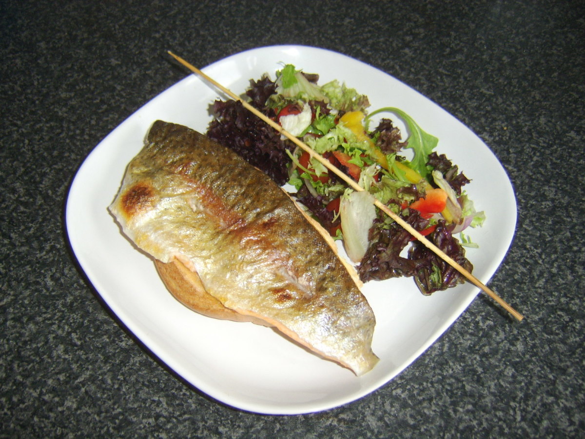 Skewer easily removed from rainbow trout fillet