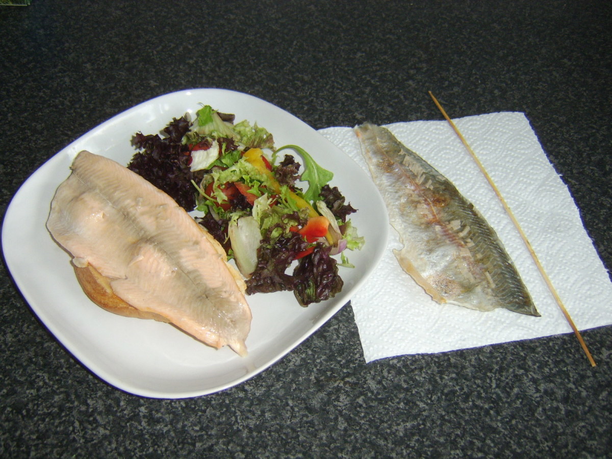 Skin peels easily from properly cooked rainbow trout shish kebab