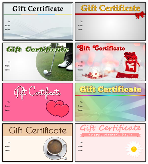 A collection of free gift certificate templates that you can use to make your gift certificate online.