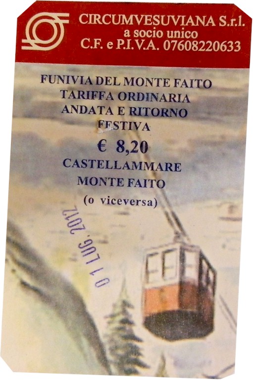 A ticket stub from a trip on the cable from Castellammare di Stabia to Monte Faito