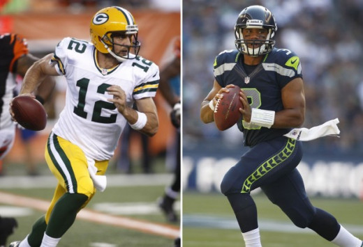 Both Aaron Rodgers and Russel Wilson will look to lead their teams past the divisional round in the playoffs in 2013.