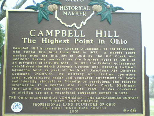 The historical marker on Campbell Hill, Ohio.