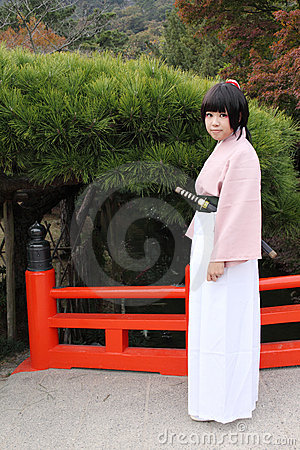 Cosplayer in Hakama and Kimono