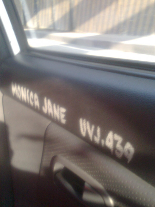 Taxi info painted on the door panel