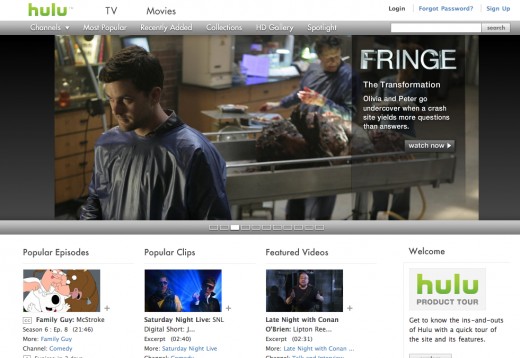 Homepage of Hulu.com