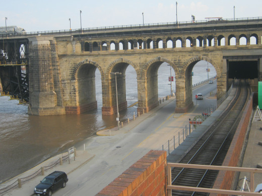bridge, road and train trail