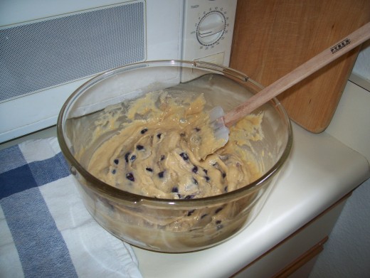 Gently fold the blueberries into the batter.