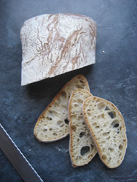 Ciabatta is a crusty bread with a light and chewy inside. It is good for sandwiches, or just for eating. 