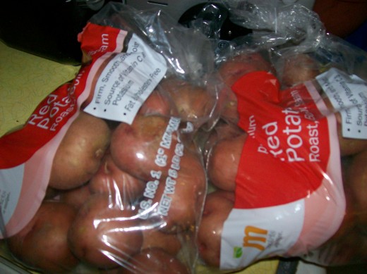 I purchased two bags of potatoes not knowing how many I would need. I used one five pound bag because when rinsing the first set I accidentally spilled some down the sink.