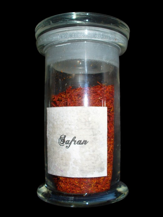 Saffron extract is often sold and stored in small glass jars or tins.