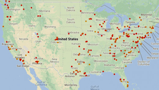 Locations in the continental US of raw UFO report events gleaned from a combination of the MUFON and NUFORC data for the last week of June 2013.