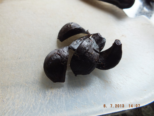 This black garlic came from the Spice Traders. It's super flavorful yet, nutty and mellow. It's also very easy to peel.