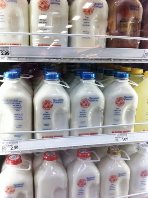 'Pasteurized only' milk sold in glass jugs is available in some markets.