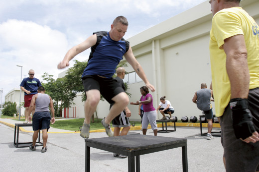 Platform box jumping is a staple of plyometric training.  A weighted vest can add to the difficulty.