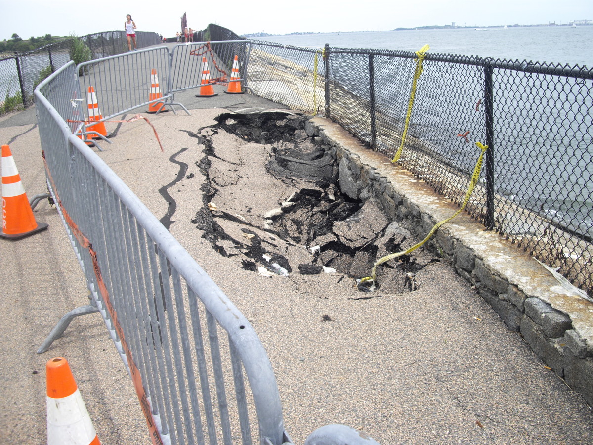 The beginning of the causeway is in rough shape