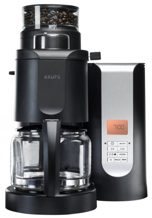  KRUPS KM70052 10-Cup Grind and Brew Coffee Maker with Stainless Steel Conical Burr Grinder, Black 