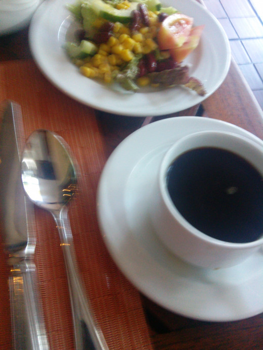 Coffee and salad for breakfast. nom.  3
