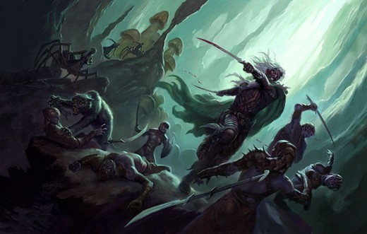 Drizzt fighting in the Underdark