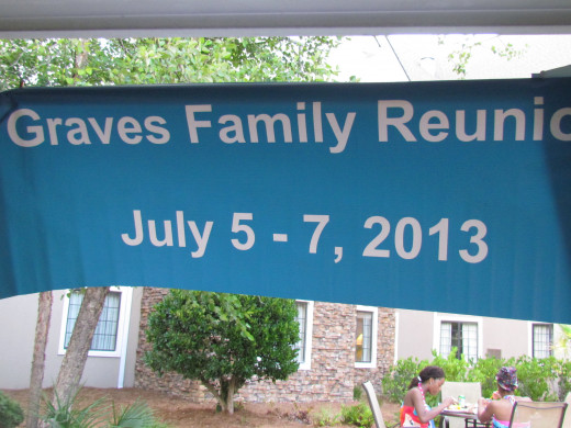 Photo of banner at the first event on Friday, which was a family barbeque around the pool of the Sonesta ES Suites, in Myrtle Beach, SC..