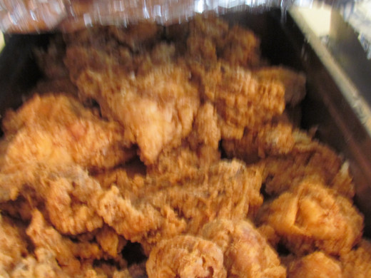 Fried chicken was served at our family reunion banquet, along with mac and cheese, string beans, hush puppies, sweet tea, lemonade and butter and lemon cake. 